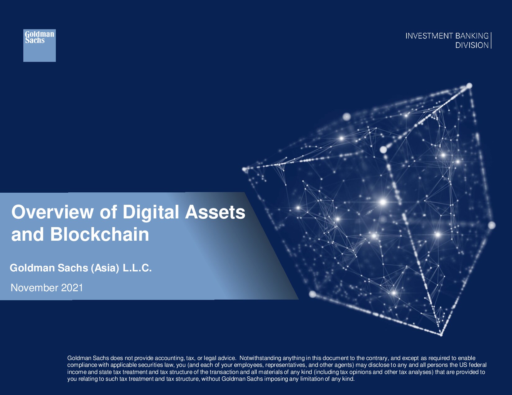 Goldman Sachs Overview of Digital Assets and Blockchain